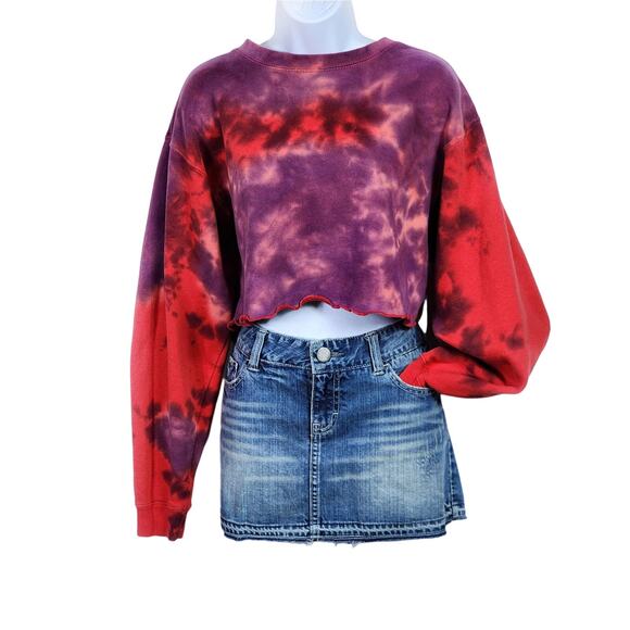 Neema California Chloe Red Purple Crop Pullover Sweatshirt  M Tie-Dye Sun Washed - Picture 1 of 14